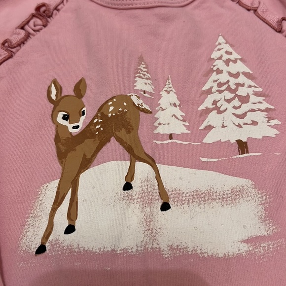 12-18 Peek pink darling long sleeve top,deer, &Christmas trees, ruffle-festive👼 - Picture 2 of 7